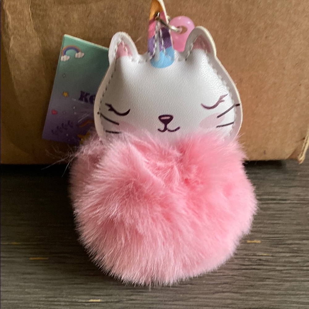 Pink Cat Pom Pom Keychain or charm bag